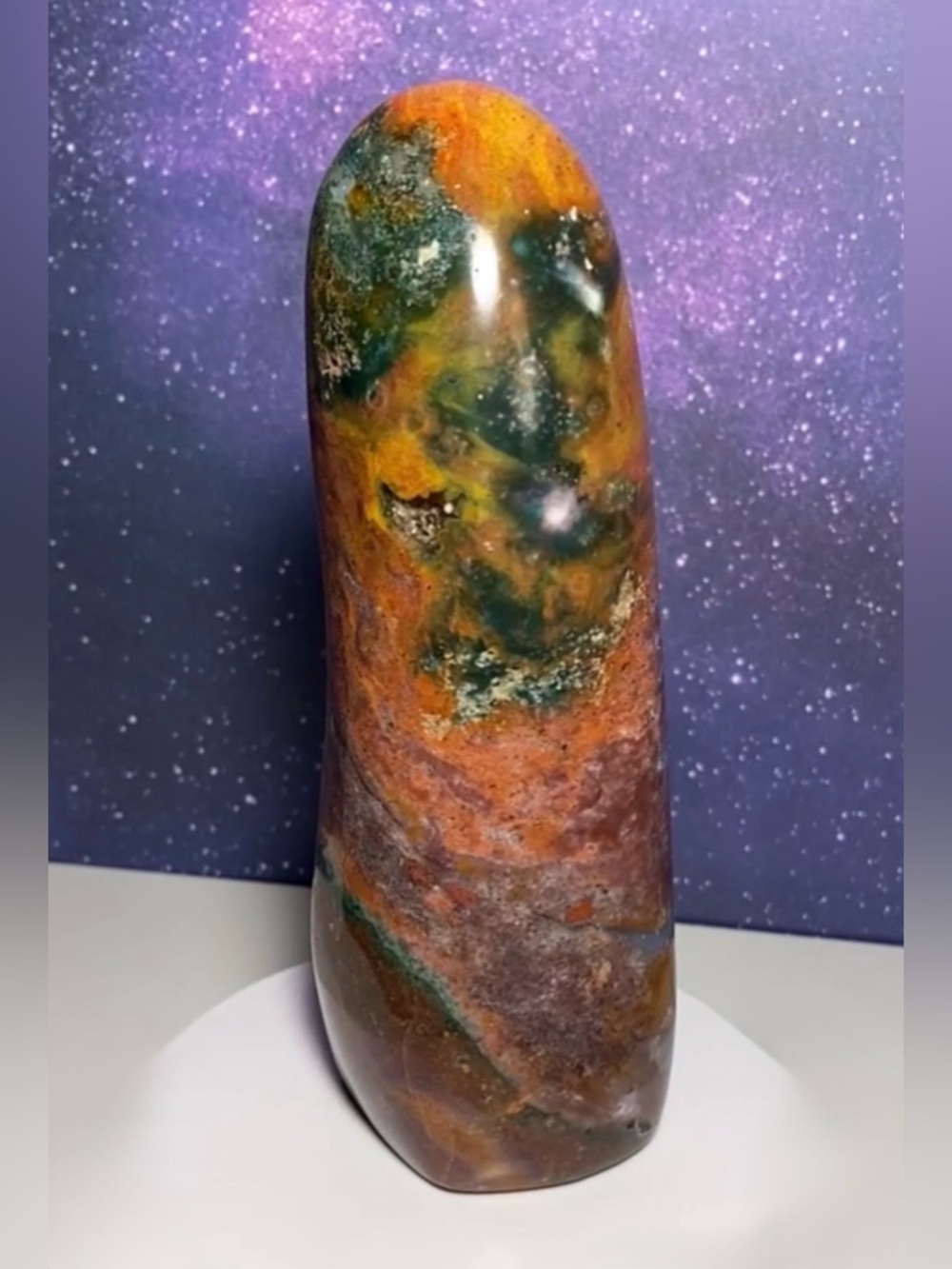 Polished Gorgeous Ocean Jasper Crystal Quartz Tower - Picture 2 of 14